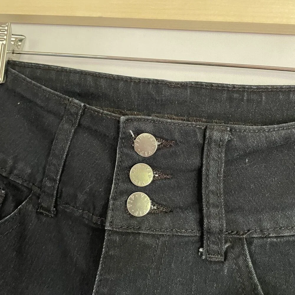 V.I.P. dark blue denim casual high rise summer shorts buttons pockets comfort